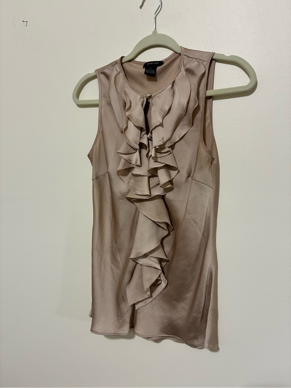 Spense Taupe Ruffle Front Sleeveless Blouse